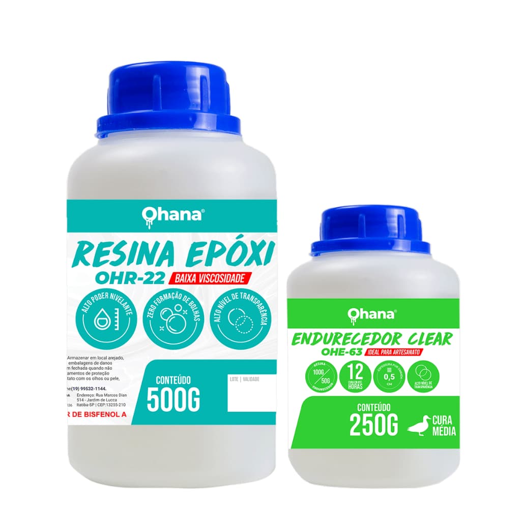 Resina Epoxi Ohana Baixa Viscosidade C/ Endurecedor Kit 750g