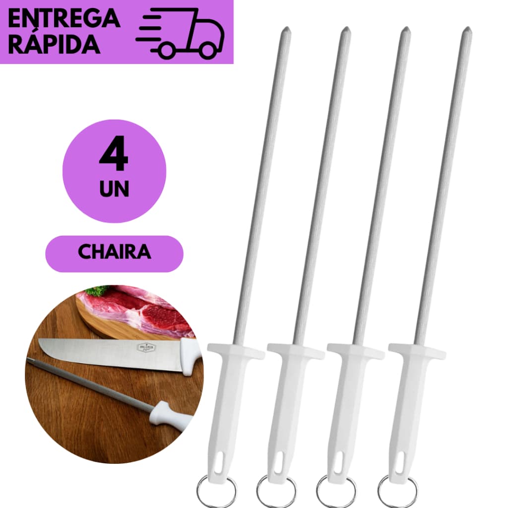 Kits 4 ou 2 Chaira Afiadora 10" Polegadas Inox Cabo Branco Cozinha Profissional Açougue Churrascaria