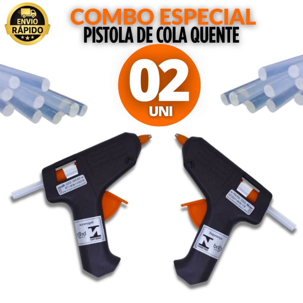 Kit 02 - Pistola Cola Quente 20W Profissional Bivolt (127V e 220V) C/2 Bastões 5CM-7MM