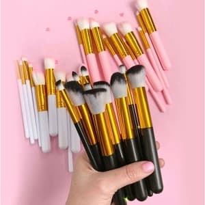 Pincel de Maquiagem Kit com 10 unidades - Pinceis de Esfumar, Contorno Kabuki Profissional