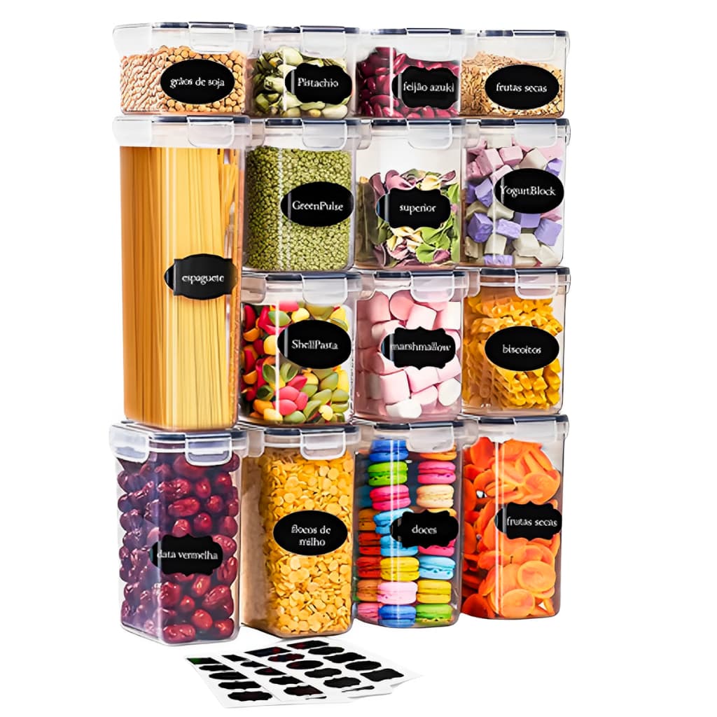 Porta Mantimentos 15 Un Jogo Potes Herméticos Conjunto Organizador Alimentos Cozinha Despensa Kit
