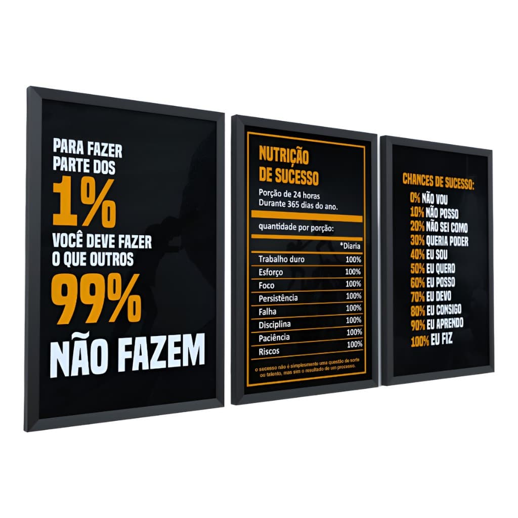 Kit 3 Quadros Decorativos Moldura Grandes Frases Motivacional Escritório  Para Empreendedor 40x60