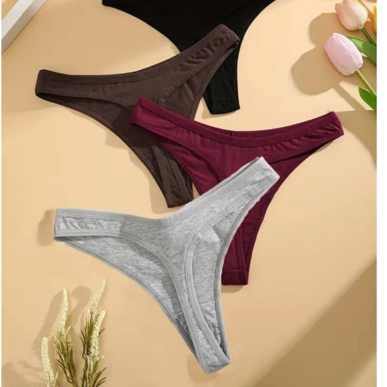 Kit 3 Calcinhas 100% Algodão Fio Dental Clássica em Cotton Cores solidas Moda Íntima Feminina