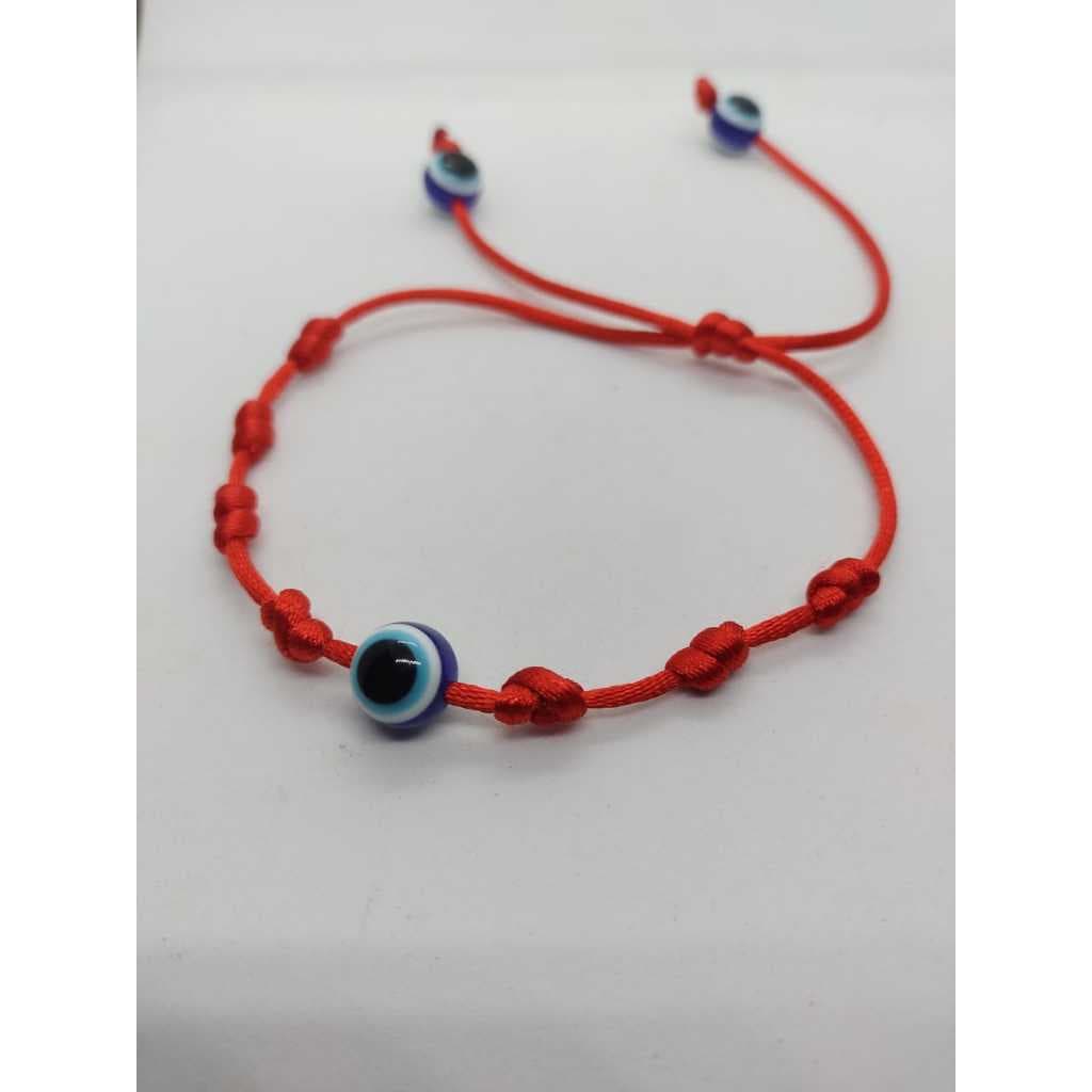 Pulseira 7 nós com olho grego, vermelha, proteção, energia negativa, olho gordo, adulto e criança, ajustável ao braço