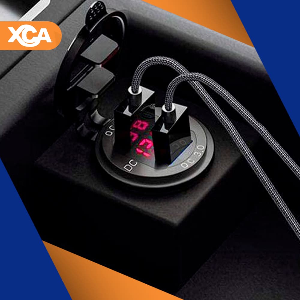 Carregador Automotivo Turbo 36W QC3.0 2 USB LED com Botão e Medidor 12V/24V