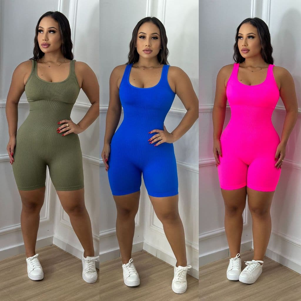 Macaquinho Macacão Canelado Alça Grossa Feminino Roupa Academia Esportivo Fitness Treino Corrida Yoga Com Bojo