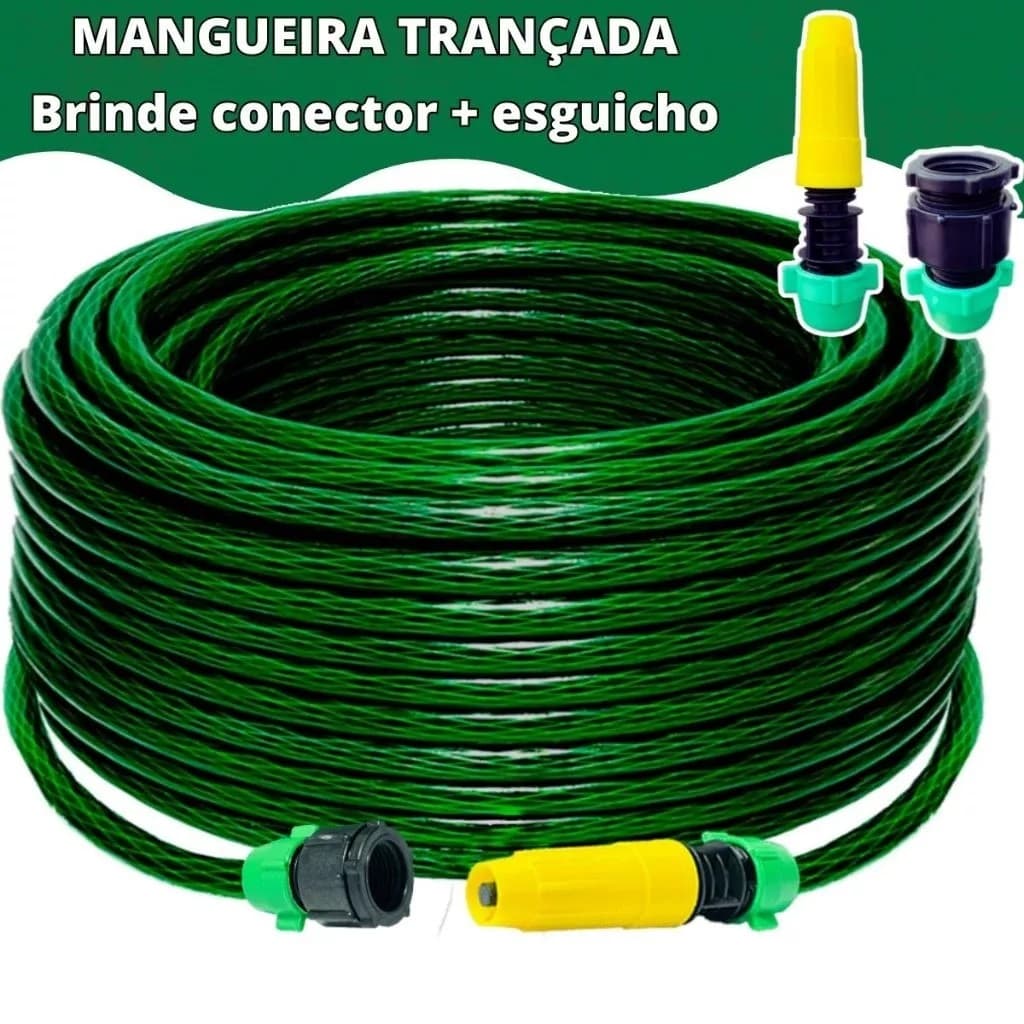 Mangueira De Jardim Trançada Reforçada Completa Com Esguicho e Conector  5/10/15/20/25/30 Metros