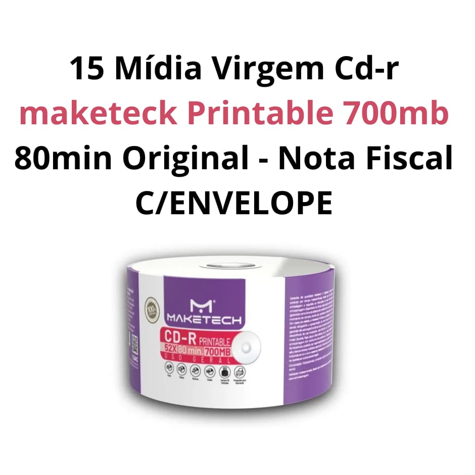 15 Mídia Virgem Cd-r maketeck Printable 700mb 80min Original - Nota Fiscal C/ENVELOPE