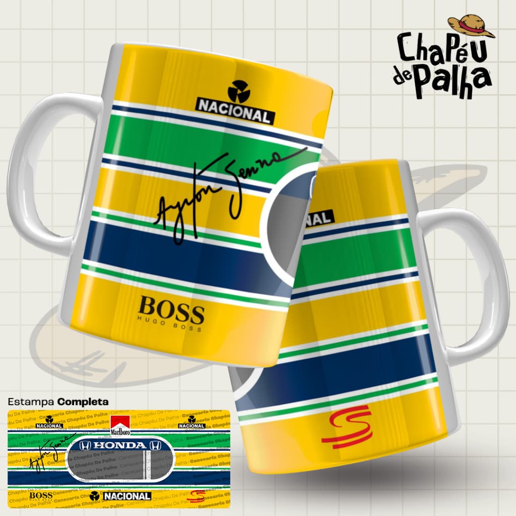 Caneca Fórmula 1 Porcelana 325ml – Corrida F1 – Presente Automobilismo - Ayrton Senna Capacete