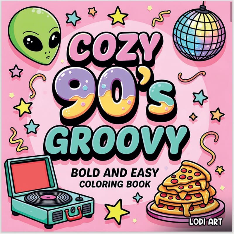 Livro Completo COZY 90'S GROOVY Impresso - 100 desenhos pra colorir - Tamanho A5