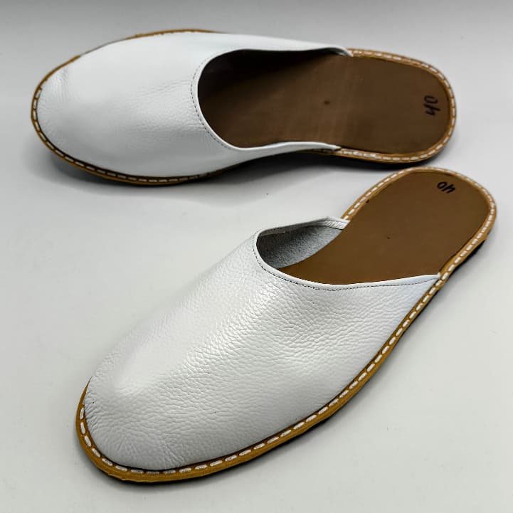 Mule de couro Xagrim Mabuche de Couro Pantufa em Couro Liso Branco Confort Promoçao