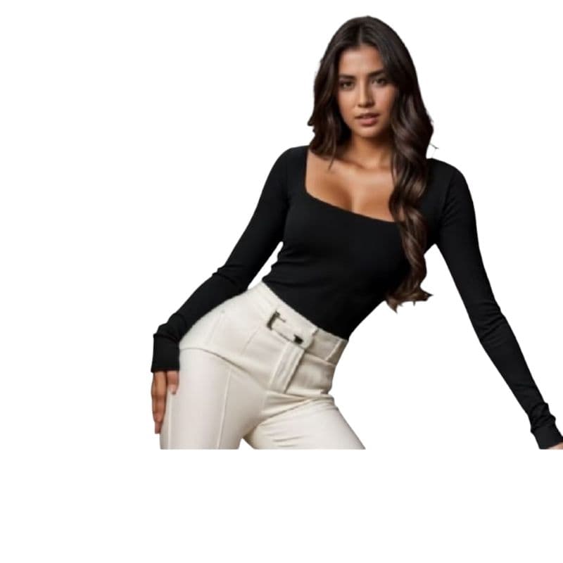 Body Femenino,Decote Quadrado Manga Longa,Frio,Inverno,