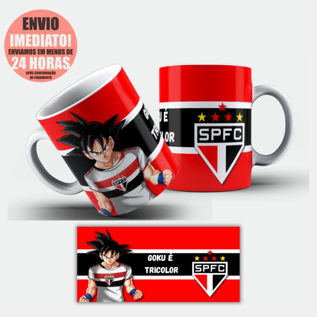 Caneca Xícara Personalizada Goku São Paulo Time de Futebol Tricolor Paulista Anime Dragon Ball Envio 24h