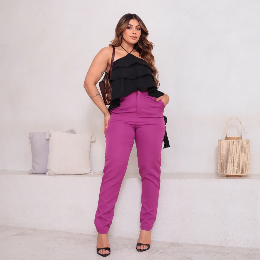 Calça Feminina  Alfaiataria Cintura Alta Social Slim Fino Elegante Empresaria Blogueira