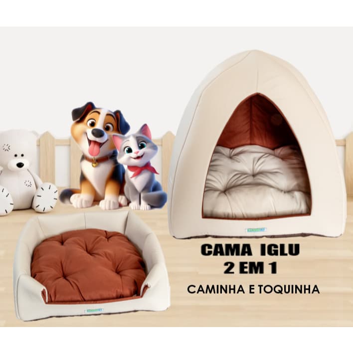 Toca Iglu Cama Almofada Pet para Yorkshire Shitzu Semelhantes Cachorro Gato Luxo Grande 45X45 cm BEGE