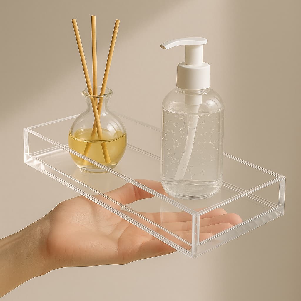 Bandeja Decorativa de Acrílico Transparente Suporte Organizador Multiuso 20x8x3cm