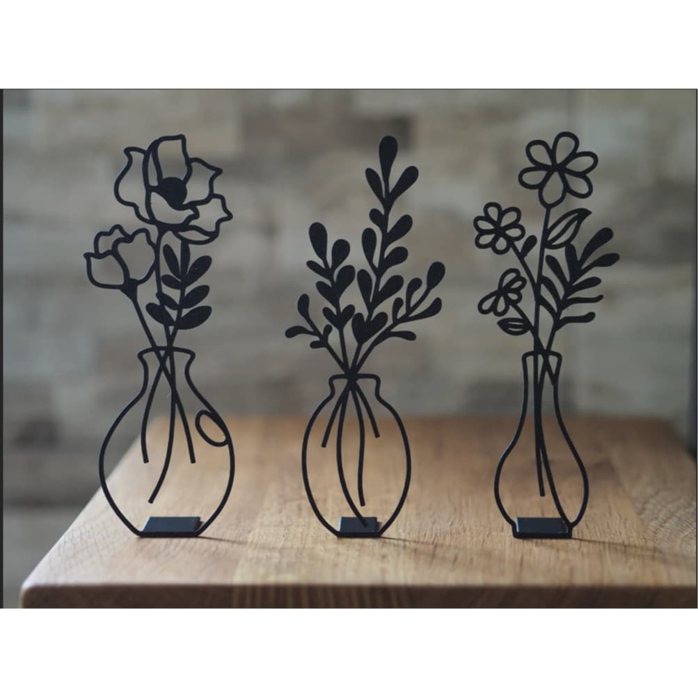 Conjunto de Flores em Vaso  20 Cm - Decoração Sala Flores e Vaso (Redondo)