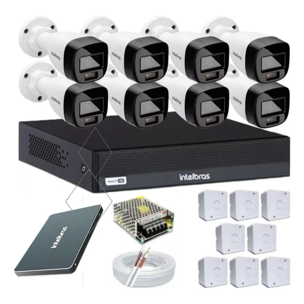 Kit 8 Cameras Full Color Dvr 8ch C/ Hd Ssd Intelbras Fábrica