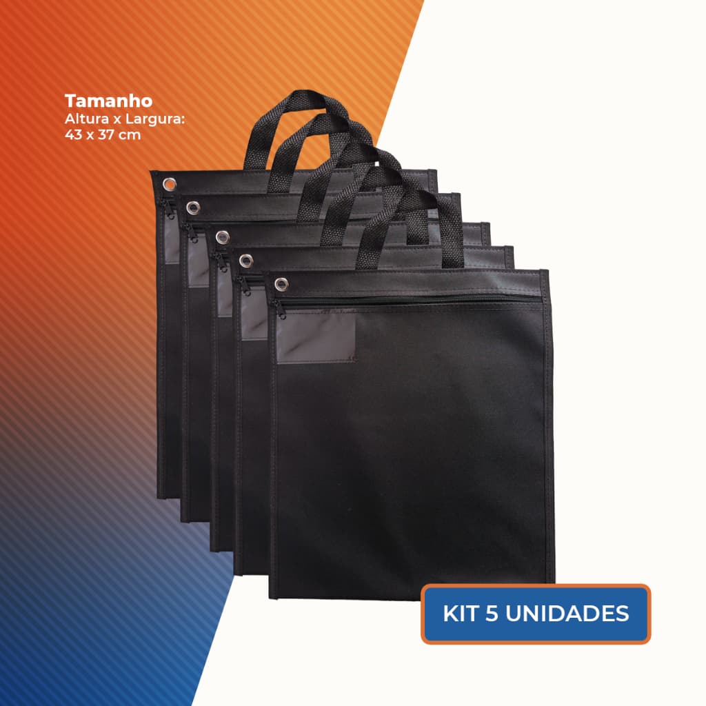 05 Malotes com Alça 37x43cm Grande Pasta Organizar Documentos Escritório contabilidade Grande (nylon)