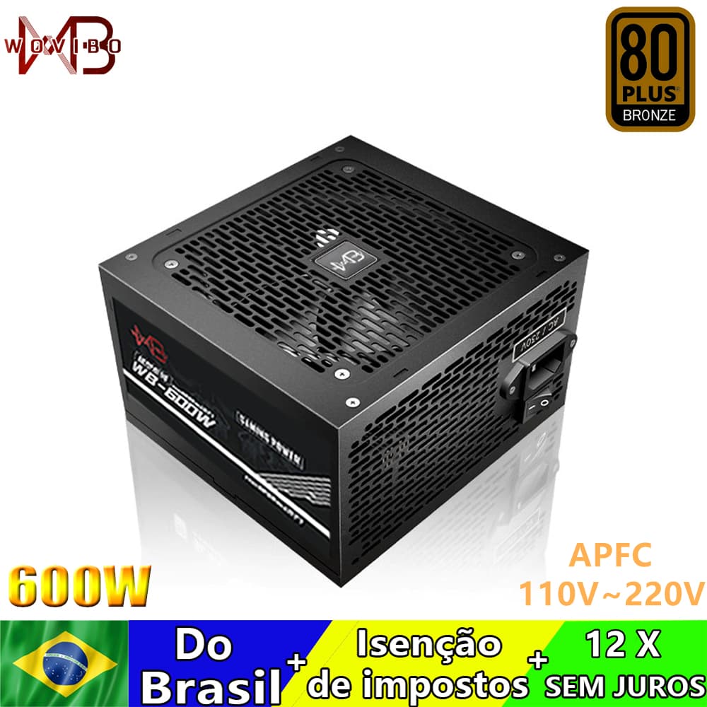 Fonte de alimentação PC Power supply PSU de 600W nominal 80Plus Gaming 220V 110V ATX computador