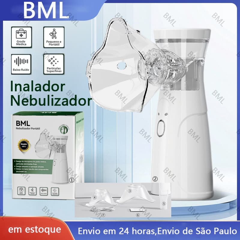 Nebulizador Inalador Portátil para Adultos e Bebe Inalador Atomizador Silencioso Ultra-sônico Automático 2 Máscaras USB