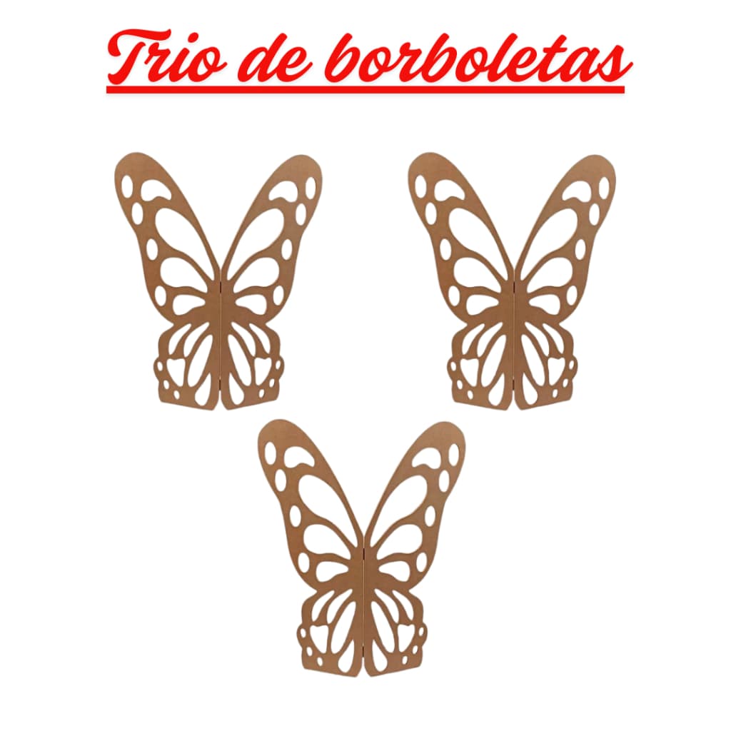 Mini trio de borboletas em MDF para festas e decoração