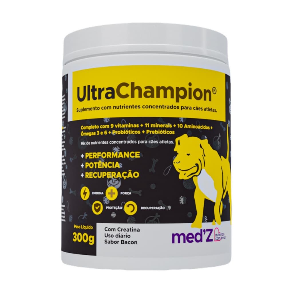 Suplemento com Creatina Completo Cães Atletas UltraChampion Sabor Bacon - Proteção Recuperação