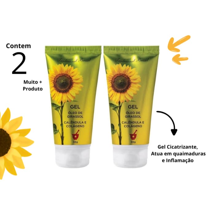 Kit 2 Gel Cicatrizante Óleo de Girassol, Calêndula E Colágeno, Atua Contra Queimaduras e Inflamações
