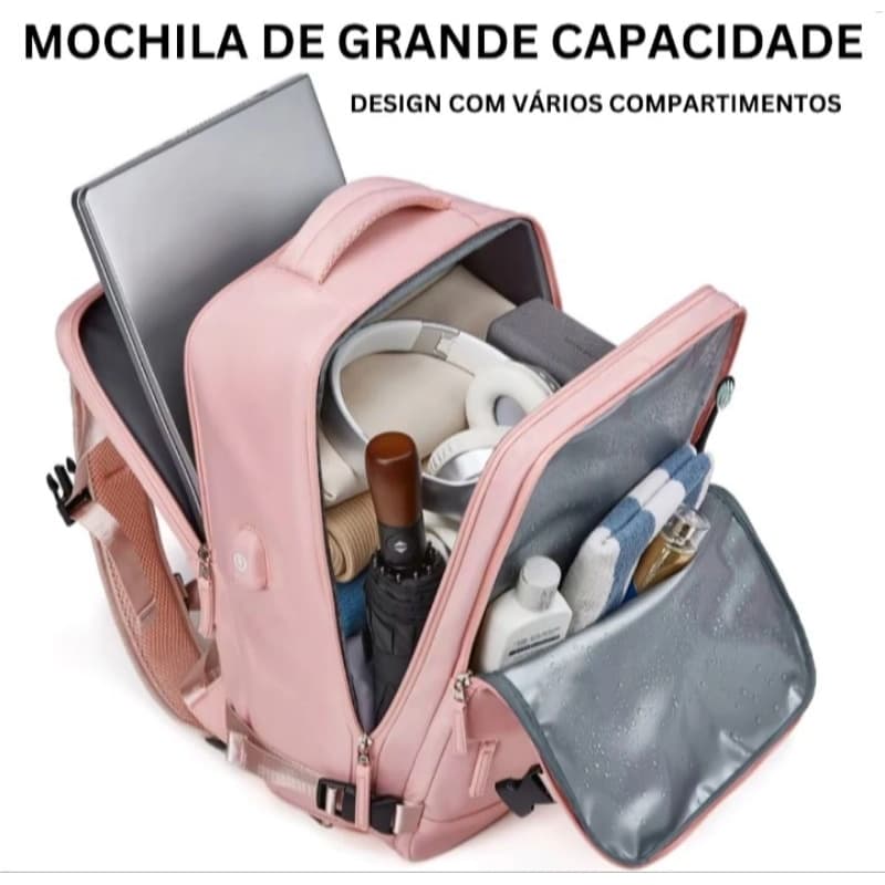 Mochila grande espaçosa com compartimento para molhados, tênis e notebook