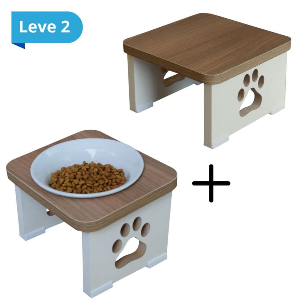Kit Comedouro + Base Bebedouro Elevado Inclinado Pet MDF Cachorro