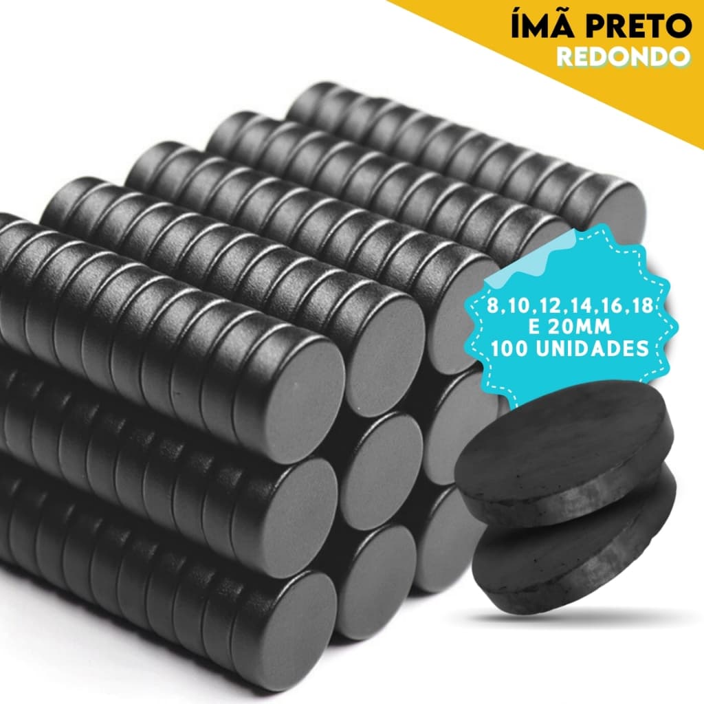 Kit Ímãs Redondos Pretos Ferrite – 100 Peças para Uso Criativo e Profissional - SHEFA