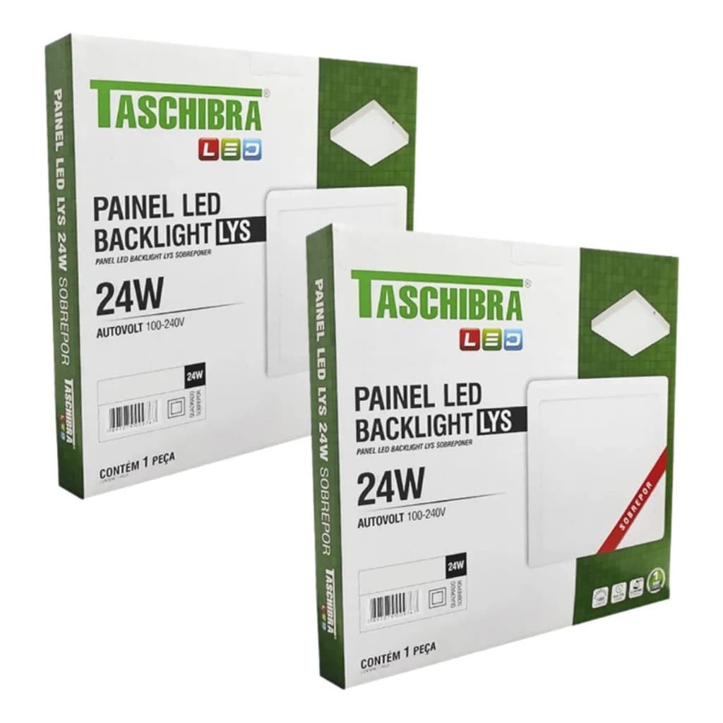 Kit 2 Painel De Led 24w Sobrepor Quadrado Luminária Teto Sala Quarto Cozinha Bivolt Taschibra