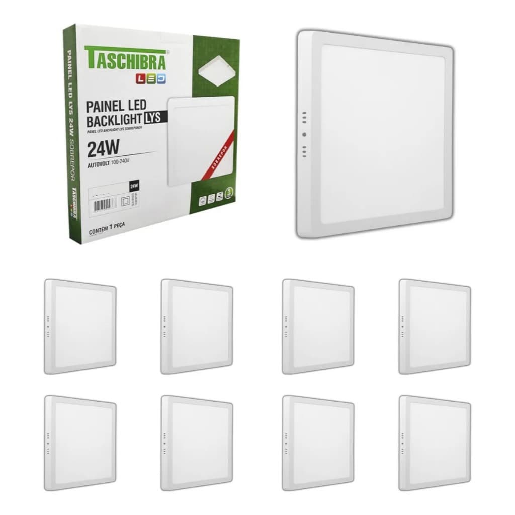 Kit 10 Painel De Led 24w Sobrepor Quadrado Luminária Teto Sala Quarto Cozinha Bivolt Taschibra