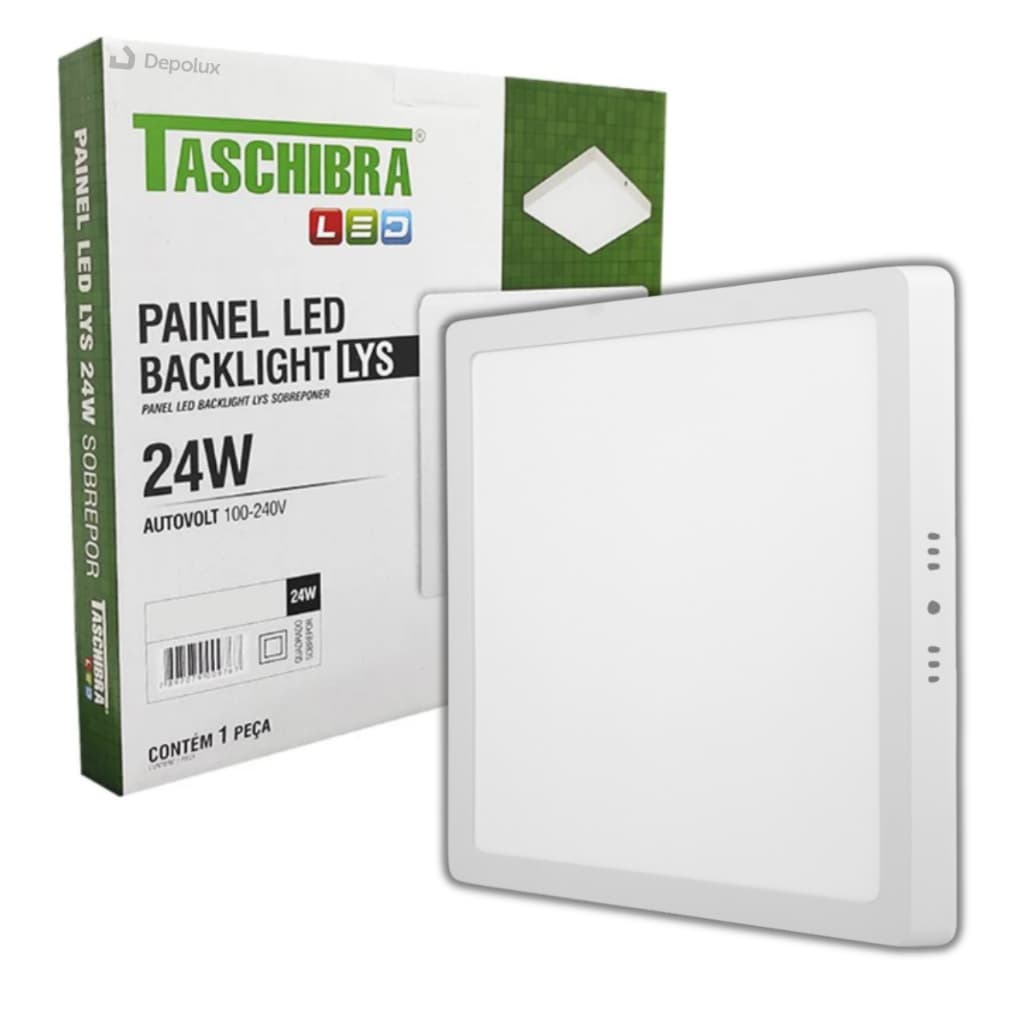 Painel De Led 24w Sobrepor Quadrado Luminária Teto 6500K 4000K 3000K Bivolt Taschibra