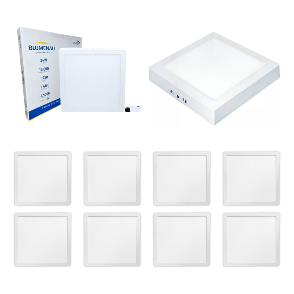 Kit 10 Painel Plafon 24W Luminária Teto LED Play Sobrepor Quadrado Bivolt 3000K 4000K 6500K Blumenau