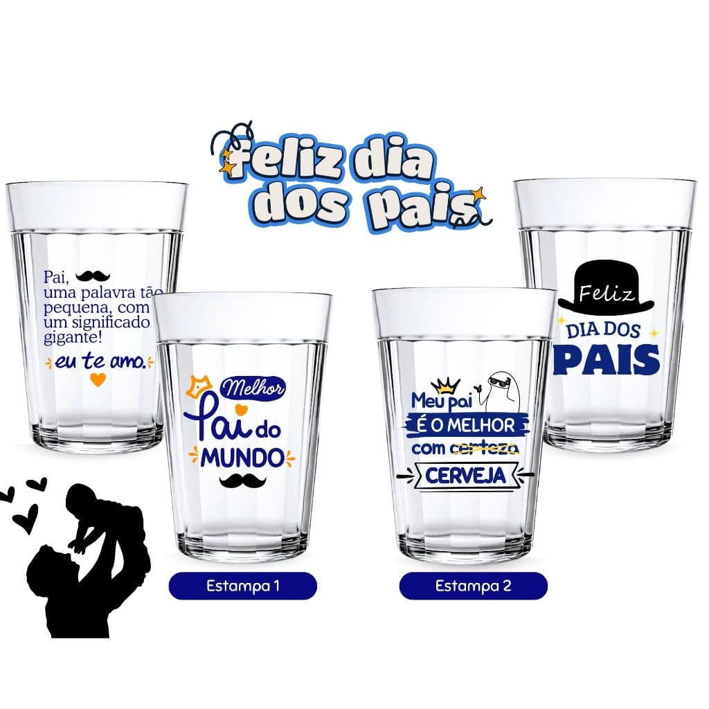 Kit 2 Copos Americanos Personalizado Dia Dos Pais 190ml Vidro Personalizado Lembrancinha Criativa