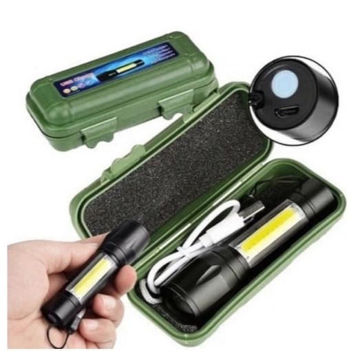 Mini Lanternas Tática Portátil USB Brilhante, Zoom e LED Recarregável com Clipe