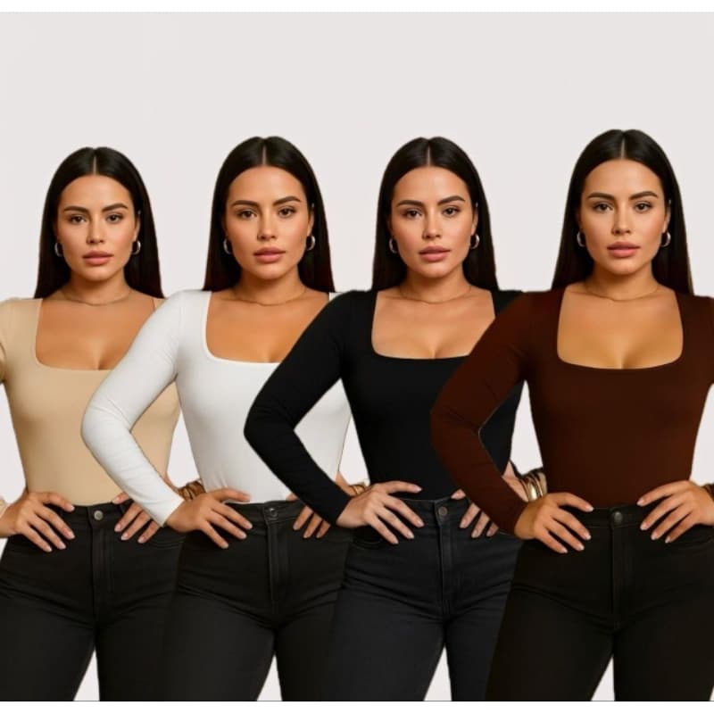 Body Feminino Manga Longa Decote Quadrado Suplex de Inverno