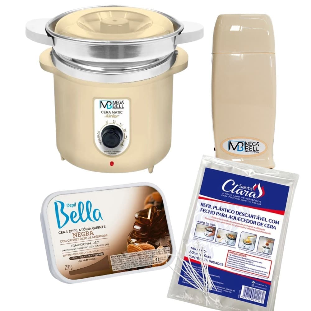 Kit Termocera 400g Bege + Roll-on + Refil Plástico + Cera em barra 250g