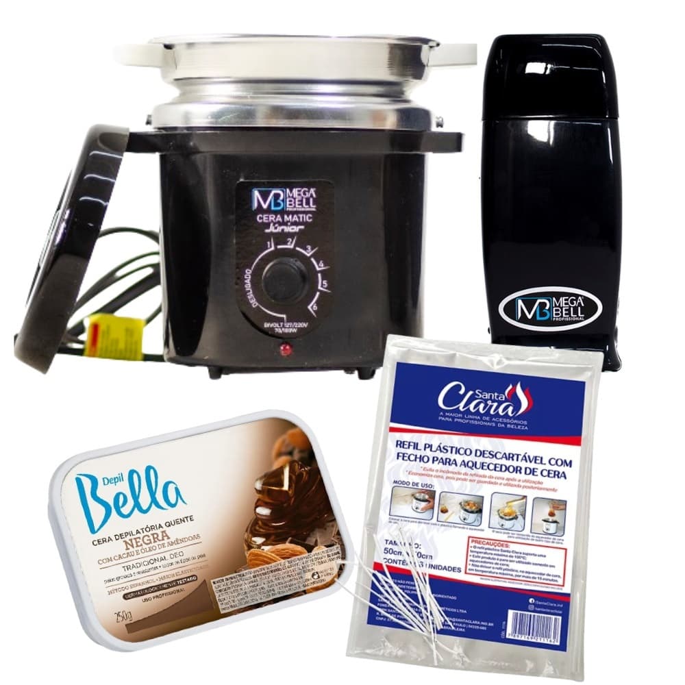 Kit Termocera 400g Preta + Roll-on + Refil Plástico + Cera em barra 250g