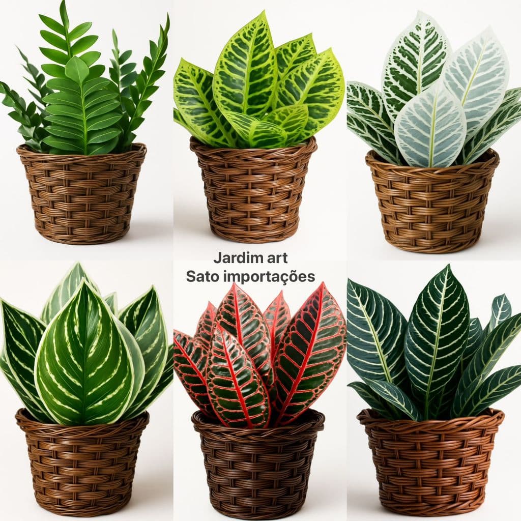 Vaso com Folhas Artificiais Tropicais – Toque Natural Pt15