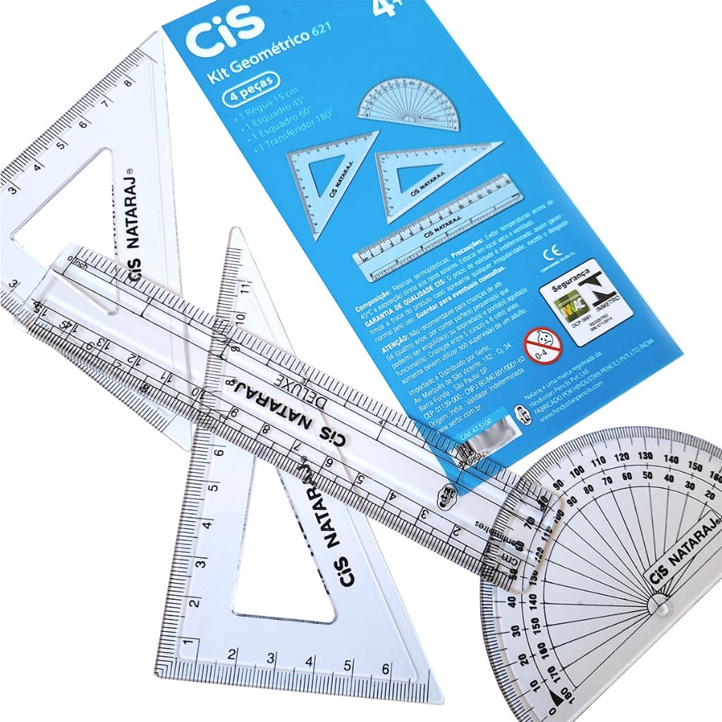 Kit Desenho Geométrico 15cm CIS Régua Esquadros Transferidor