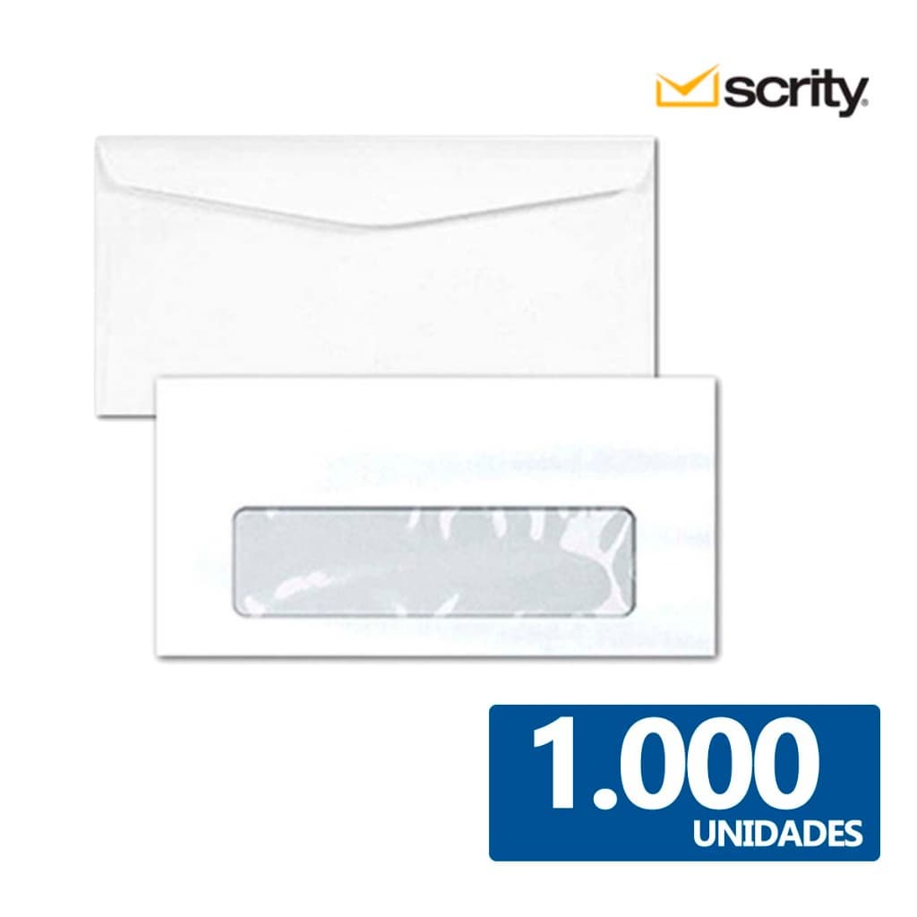 Envelope Carta ofício Branco Com Janela 11,4 X 22,9 Cm Cof048 1000 Unidades Scrity