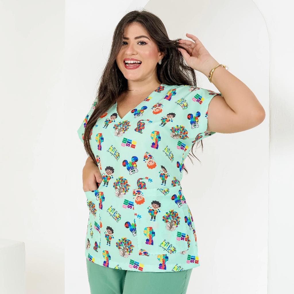 Pijama cirúrgicos Scrub Feminino estampa (TEA-AUTISMO).