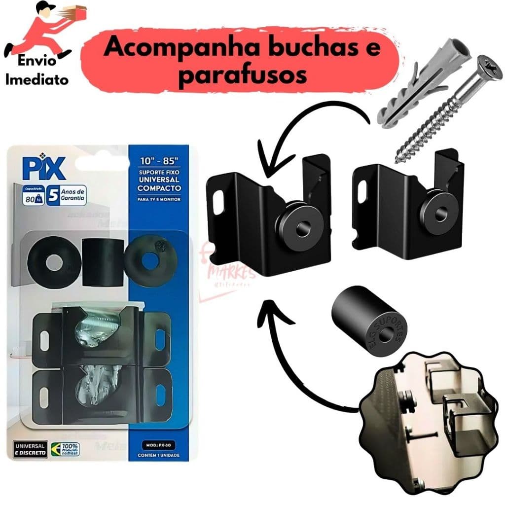 Suporte Tv Fixo Universal LED/LCD - Original PIX Plasma 10" até 85" Polegadas para Parede ou Painel