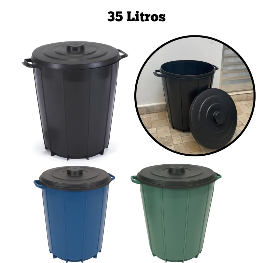 Cesto de Lixo Médio 35 Litros Plástico - Lixeira reforçada com Tampa