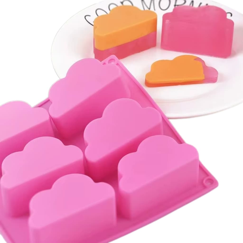 Molde de Silicone Sabonete 6 Cavidades Nuvem Saboaria Forma Sabão Bolinho Resina Doces DIY
