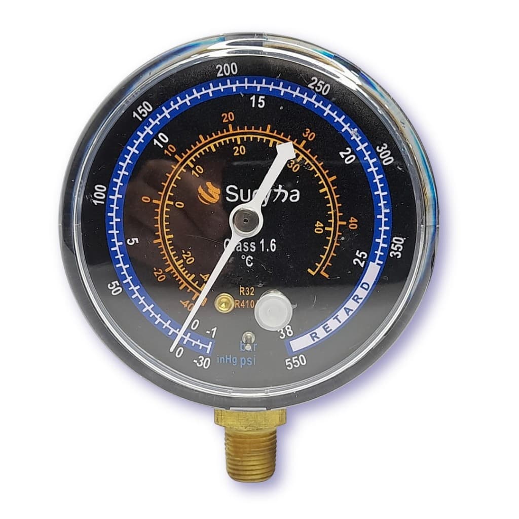 Manômetro de Baixa R410A e R32 Suryha (Cód. 80150055) Escala psi e bar, Conexão padrão 1/8" NPT Azul
