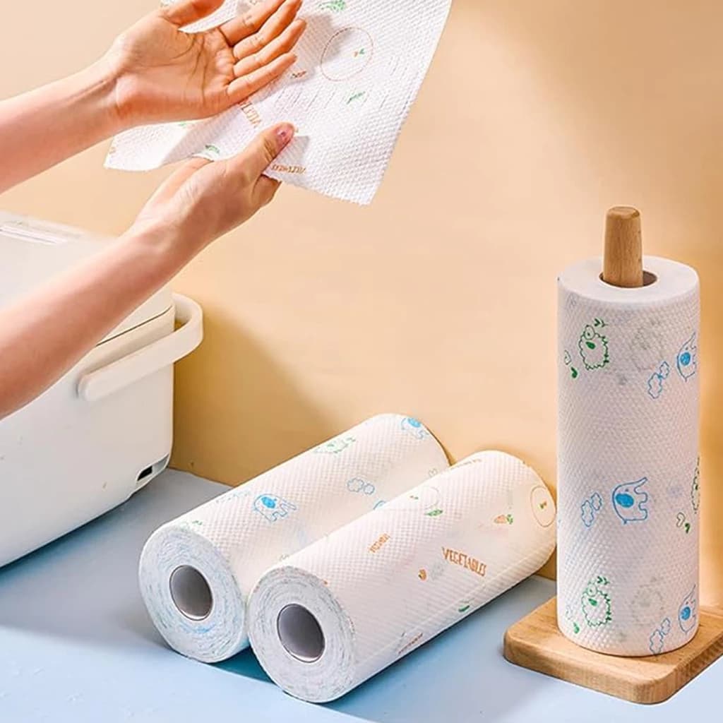 Rolo Pano De Limpeza Reutilizável Absorvente Toalha De Papel Limpeza Cozinha Com 50 Peças