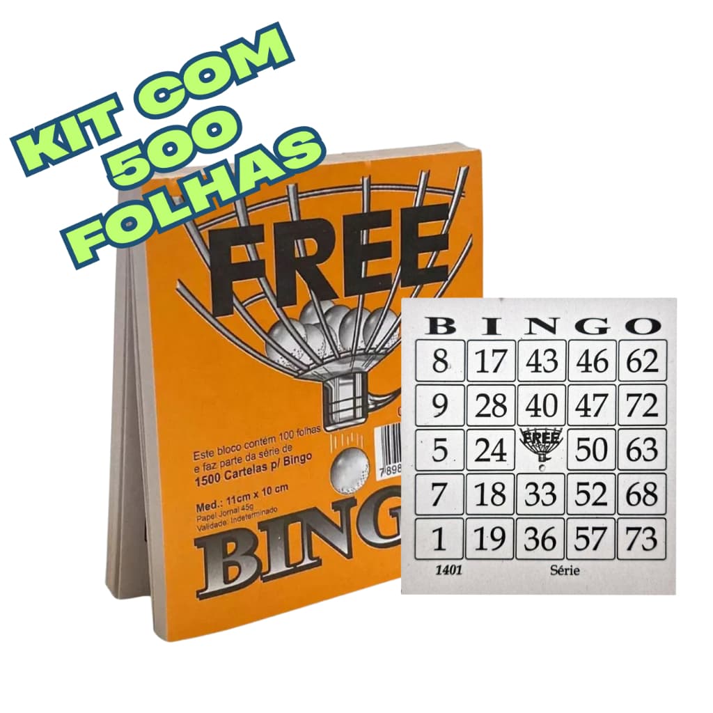 5 Blocos Cartela De Bingo Jogo Recreativo 10x11cm 500 Folhas